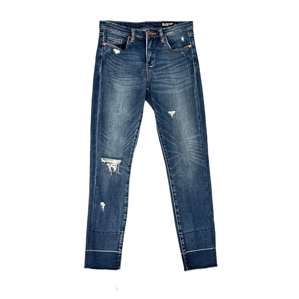 Blank NYC Mid Rise Skinny Jeans Women 28 Ankle Crop Distressed Whiskered Raw Hem